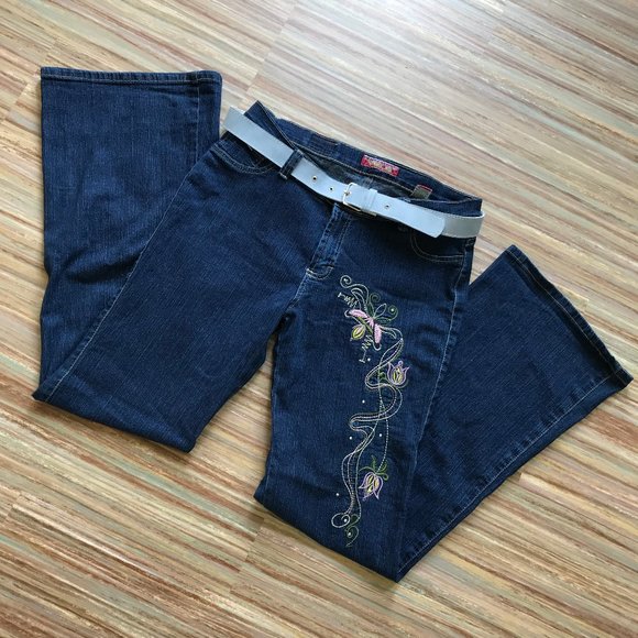 Vale Original Blue Jeans Vintage Y2K Embroidered Flare Leg Mid-Rise 32" Waist - Picture 5 of 10